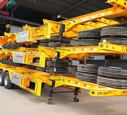 13m 3 Axles 40FT 평면 컨테이너 차시 평면 반 트레일러 자반 덤핑